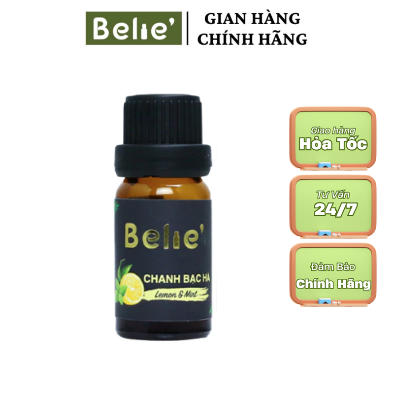 Tinh Dầu Chanh Bạc Hà 10ml, 100ml Belie’ – Lemon Mint Essential Oil Nguyên Chất, Xông Thơm, Khử Mùi, Thanh Lọc Không Khí