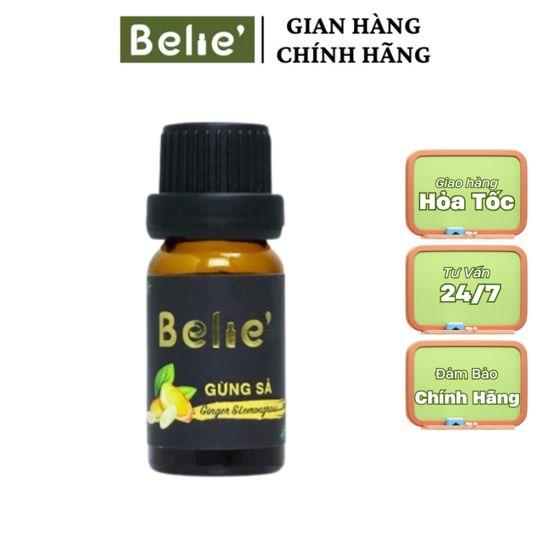 Tinh Dầu Gừng Sả 10ml, 100ml Belie’ – Ginger Lemongrass Essential Oil Nguyên Chất, Xông Phòng, Khử Mùi, Đuổi Côn Trùng, Thư Giãn